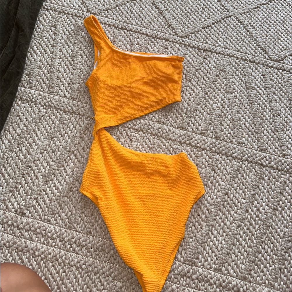 Vibrant Orange One-Shoulder Cutout One Piece Bathing Suit